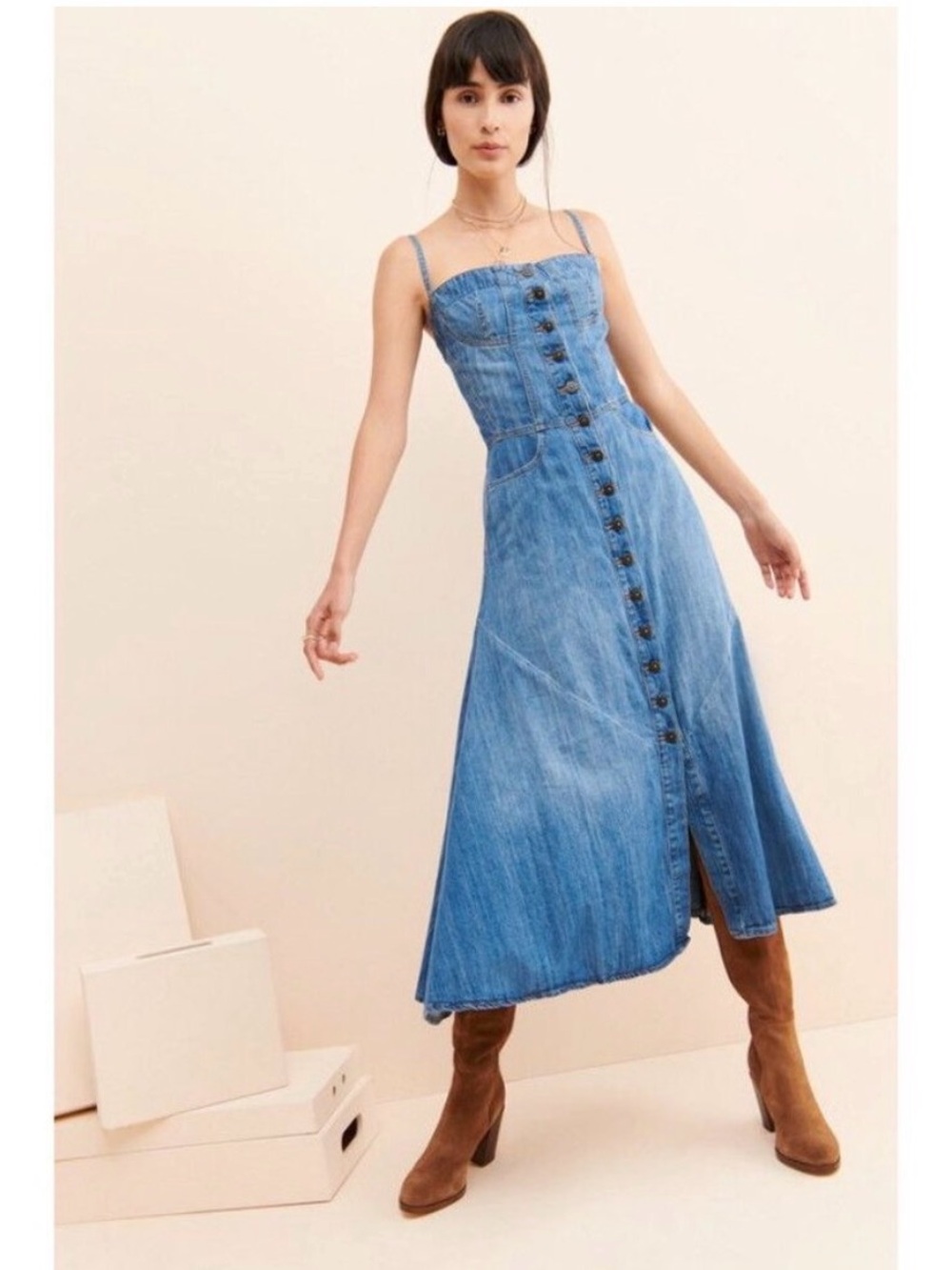 DRIFTWOOD Button-Front Denim Trixie Dress - Blue
